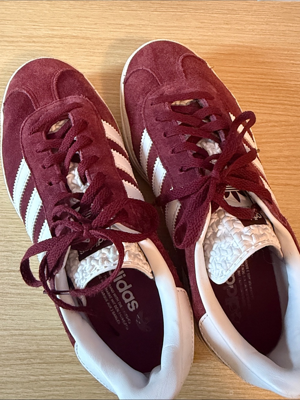 adidas Gazelle Women's Maroon Suede Sneakers with White Stripes